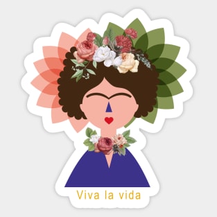 Summer cute colorful feminist Frida kahlo portrait flowers viva la vida Sticker